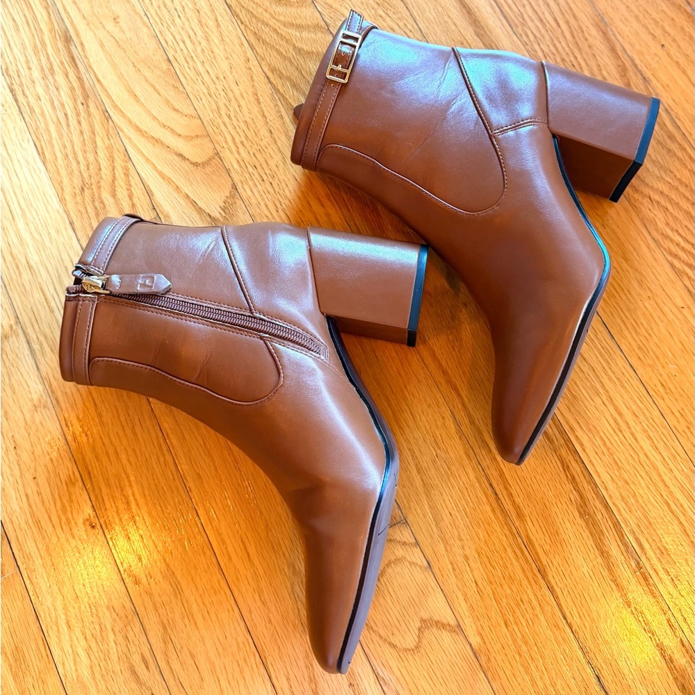 Franco Sarto - Cognac Ankle Booties with Gold Buckle